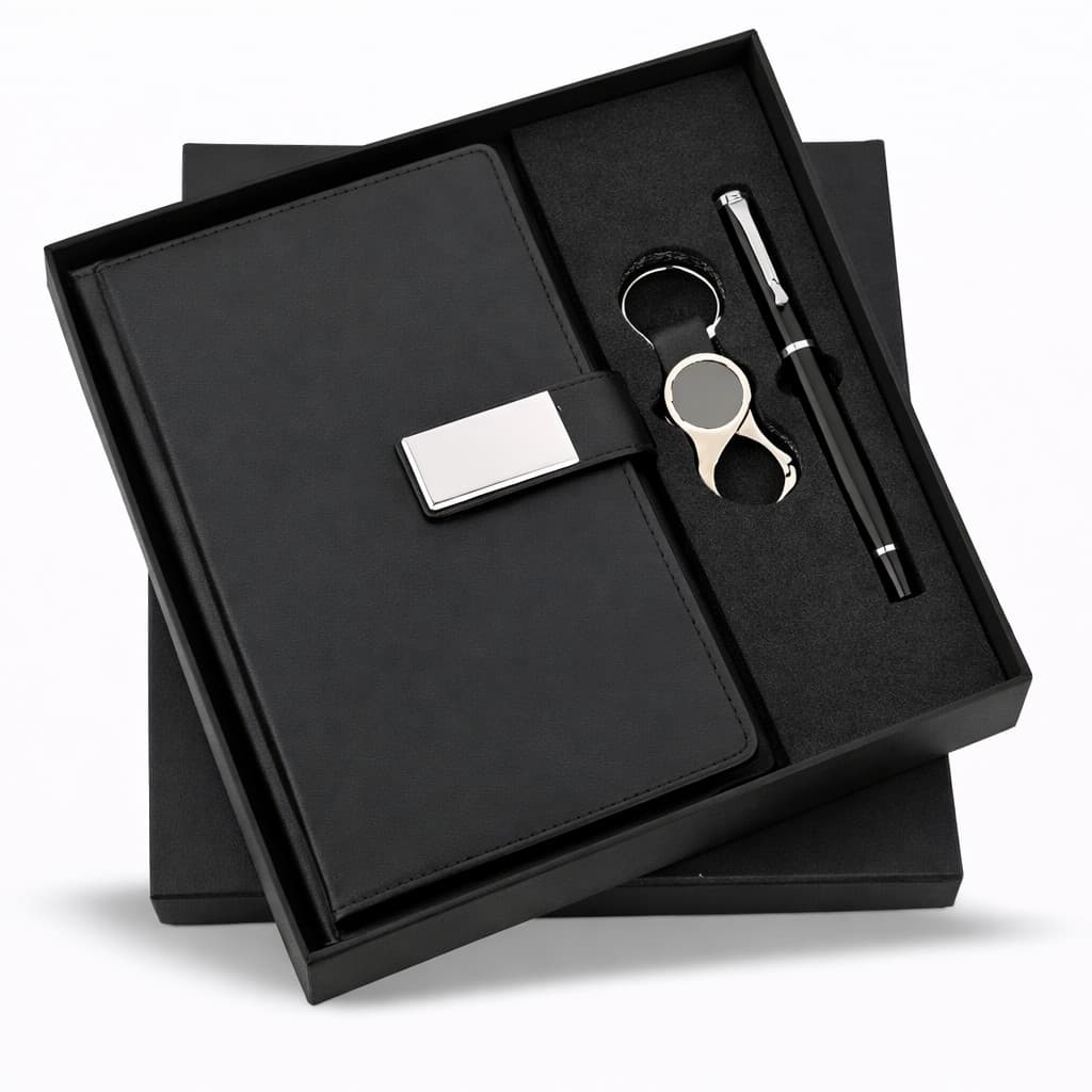 Sr 228 - Gift Set – Black Mars Diary – 3-in-1 (A5 Diary + Pen + Keychain) – custom branded combo sets